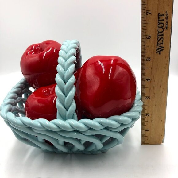 Grace's Pantry Light Blue Hand Woven Ceramic Basket With 4 Faux Apples - Picture 13 of 15